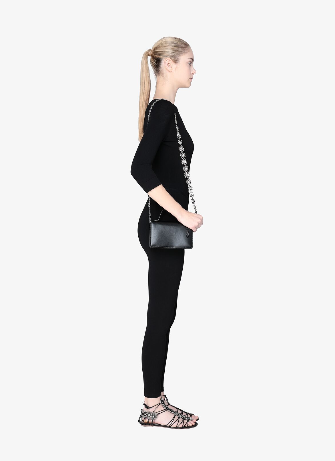 FRANCA SMALL CL+MET.LAITON FLEUR STRAP BLACK ALAÏA BLACK  FRANCA SMALL CL+MET.LAITON FLEUR STRAP BLACK